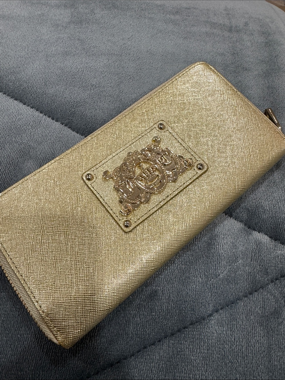 Juicy Couture Gold Metallic Zip Wallet with Emblem